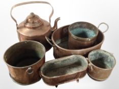 A group of 19th-century copper kitchenalia and planters.