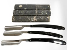 A Bengall cut throat razor and two other Sheffield razors
