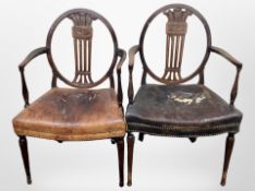 A pair of 19th century and mahogany studded leather carver chairs,