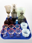 A group of Scandinavian glass wares including drinking glasses, tealight holders, decanters, etc.