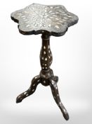 A 19th century Damascus carved hardwood and mother of pearl inlaid tripod table,