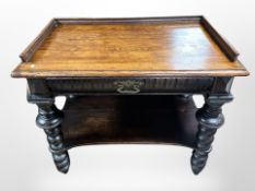 A 19th century oak side table, fitted a drawer on turned bulbous legs,