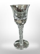 An eighteenth century style wine glass with air twist stem, height 16.