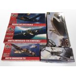 Five Academy and Airfix scale modelling kits, all military aircraft.