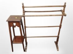 A Victorian beech towel rail and a plant stand