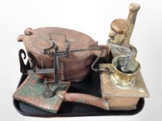 A group of 19th-century Scandinavian kitchenalia including coffee grinder, wooden mallet,