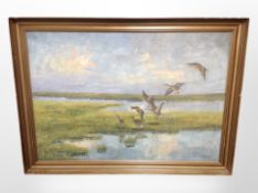Starberg : Ducks landing, oil on canvas,
