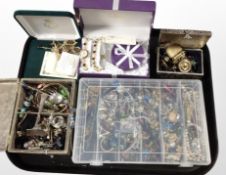 Several jewellery boxes containing costume jewellery,