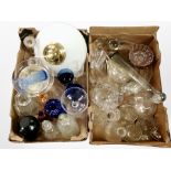 Two boxes of continental glass wares, including decanters, drinking glasses,