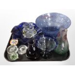 A group of Scandinavian glass ware including conical bowls, paperweights, etc.