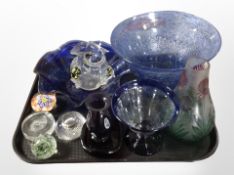 A group of Scandinavian glass ware including conical bowls, paperweights, etc.