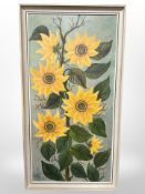 O Wagner Mortensen : Still life of sunflowers, oil on canvas, 49cm x 100cm.