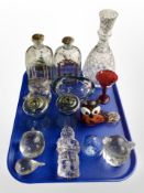 A group of Scandinavian glass wares, including decanters, paperweights, etc.
