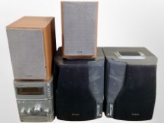 A Sony micro Hi-Fi pair of speakers, and a further pair of Aiwa speakers (as found).