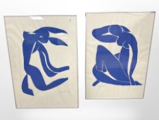 Two abstract colour prints after Matisse, each 70cm x 100cm.