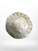 A rare 20 pence coin, a Royal Mint faulted strike - undated.