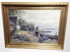 Niels Walseth : A fisherman by a cottage, oil on canvas,