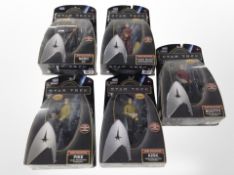 Five Playmate's Toys Star Trek figurines, boxed.