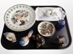 Three Bing and Grøndahl pierced porcelain cabinet plates, together with two further bird ornaments,