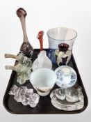 A group of Scandinavian glass wares including Holmgaard blue glass bowl, Kosta Boda tealight holder,