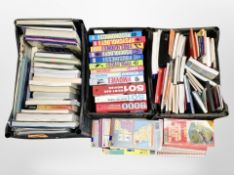 Two boxes of volumes relating to travel, big ideas books, ordnance survey maps, etc.