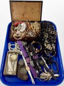 A group of costume bead necklaces, quartz wristwatches, gilt metal chains,
