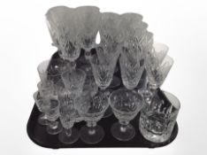 A group of crystal drinking glasses.