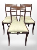 Seven 19th century mahogany and brass inlaid dining chairs