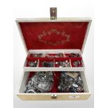 A jewellery box of silver and costume jewellery, dress rings, necklaces, silver torque bangle,