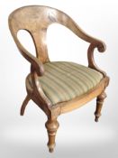 A 19th century Danish burr walnut elbow chair,