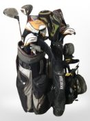 Two golf bags containing assorted irons and drivers, including Ping, Callaway, etc.