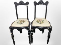 A pair of 19th century ebonised Continental salon chairs (af)