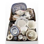 Two boxes containing assorted ceramics including Maling lustre wares,