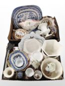 Two boxes containing assorted ceramics including Maling lustre wares,