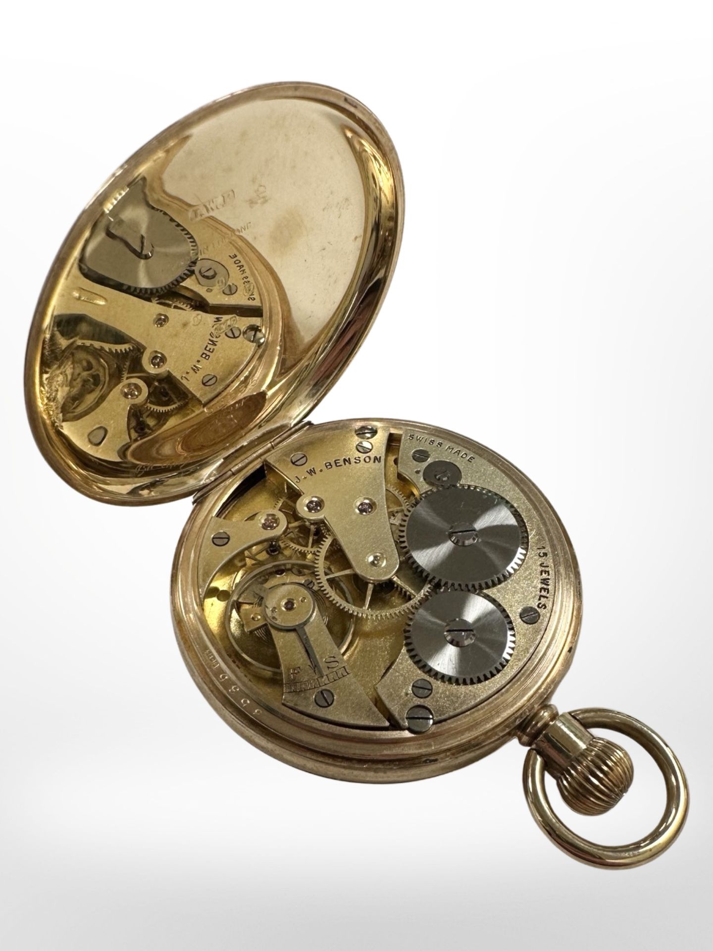 A 9ct gold JW Benson open faced pocket watch, case 45mm, - Image 3 of 3