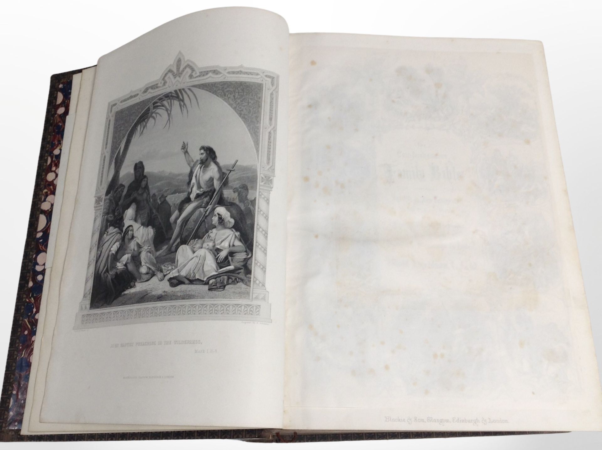 A Victorian leather-bound comprehensive family Bible containing monochrome engraved plates, - Image 2 of 2