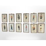 Twelve colour prints depicting figures in military attire, each 24cm x 36cm.