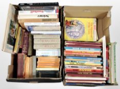 Two boxes of assorted volumes, children's annuals, the Beano, etc.