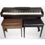 A Yamaha YDP-131 digital piano and two piano stools, piano 135cm wide x 41cm deep x 82cm high.