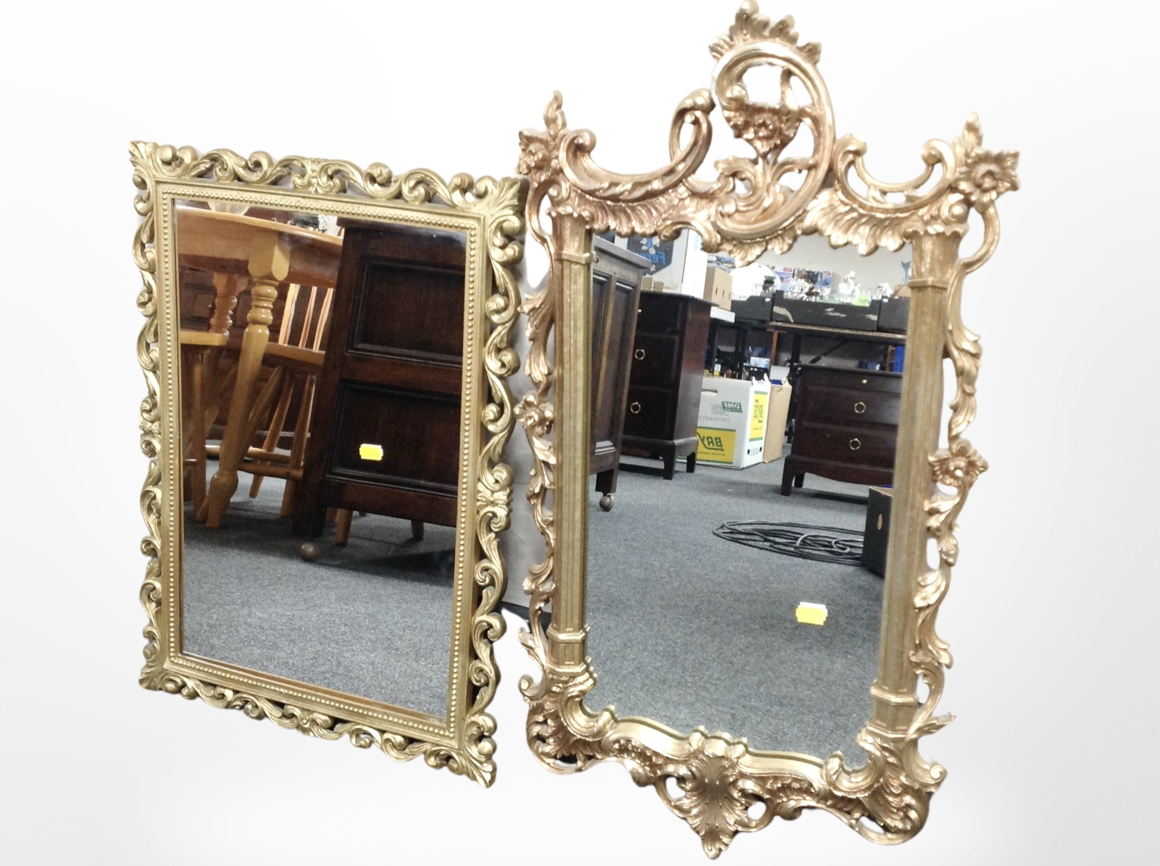 Four ornate gilt-mirrors, largest 78cm x 43cm.