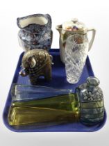A Ringtons Maling ware Chintz jug, further Ringtons floral jug, crystal vase, elephant ornaments,