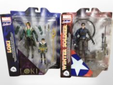 Two Marvel Select action figures, Loki and The Winter Soldier, boxed.