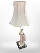 A continental figural table lamp with shade, overall height 71cm.