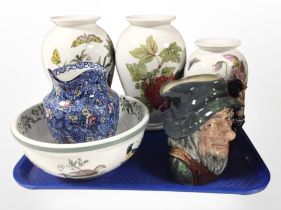 Three Portmeirion porcelain vases and bowl together with a Ringtons chintz jug,