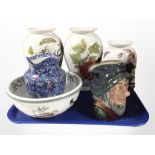 Three Portmeirion porcelain vases and bowl together with a Ringtons chintz jug,