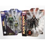 Two Marvel Select action figures, Loki and Black Widow, boxed.