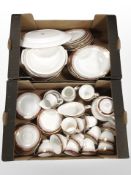 Two boxes containing a large quantity of Royal Grafton Majestic tea and dinner ware.