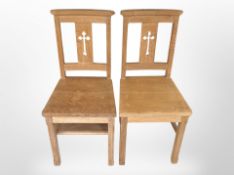 Two oak church chairs.