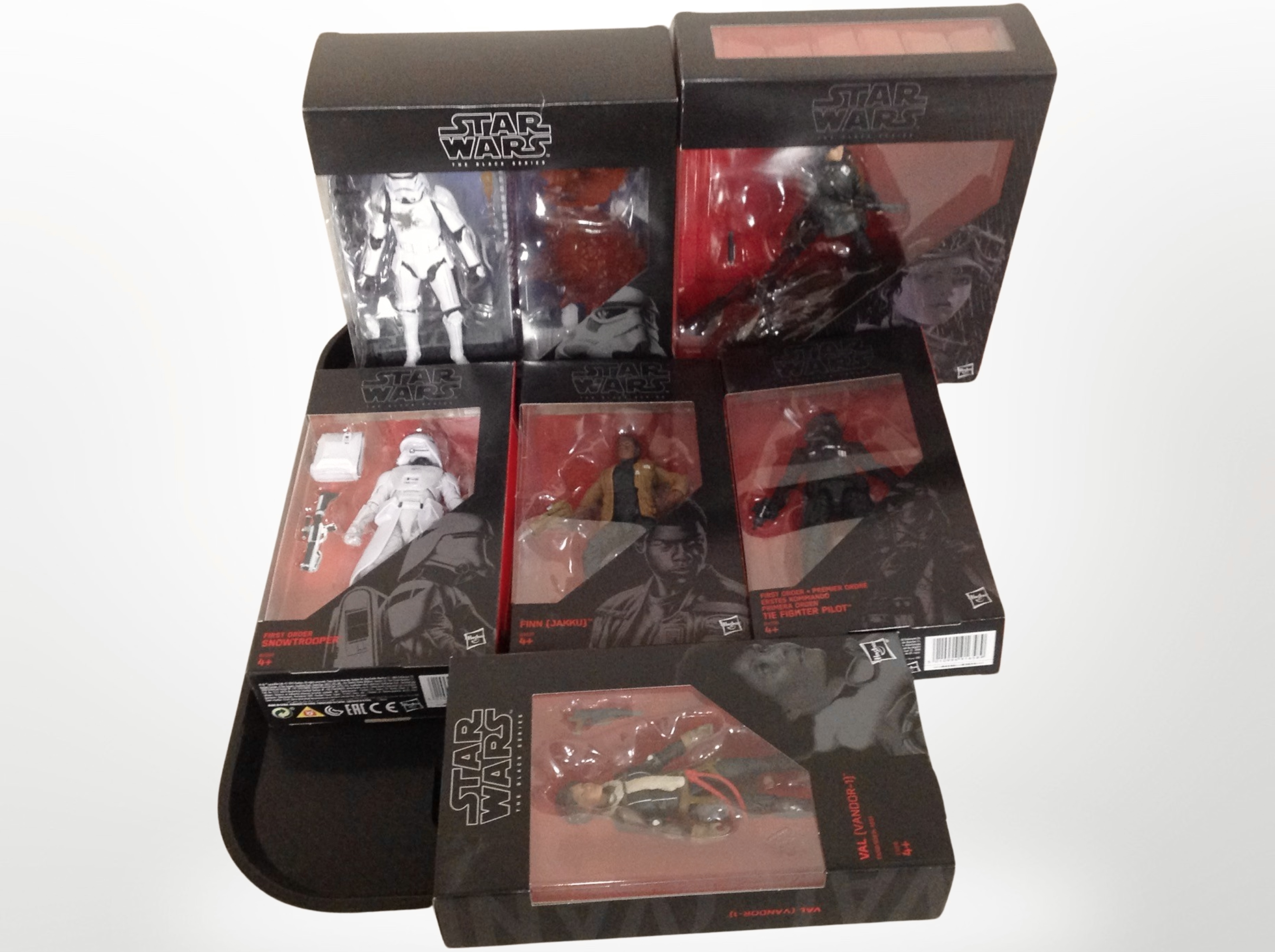 Six Hasbro Star Wars The Black Series figures, boxed.