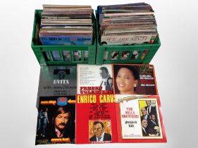Two crates of vinyl LP records including classical, compilations, easy listening, etc.